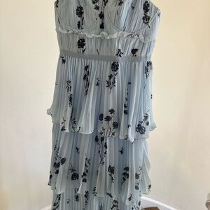 Self-Portrait Blue and Black Floral Midi Dress